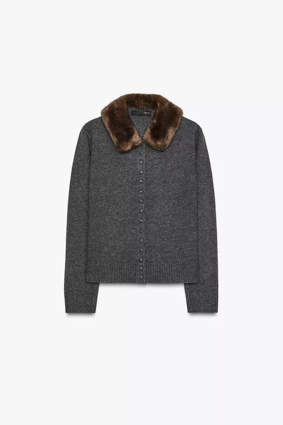 FAUX FUR LAPEL KNIT CARDIGAN | Zara US