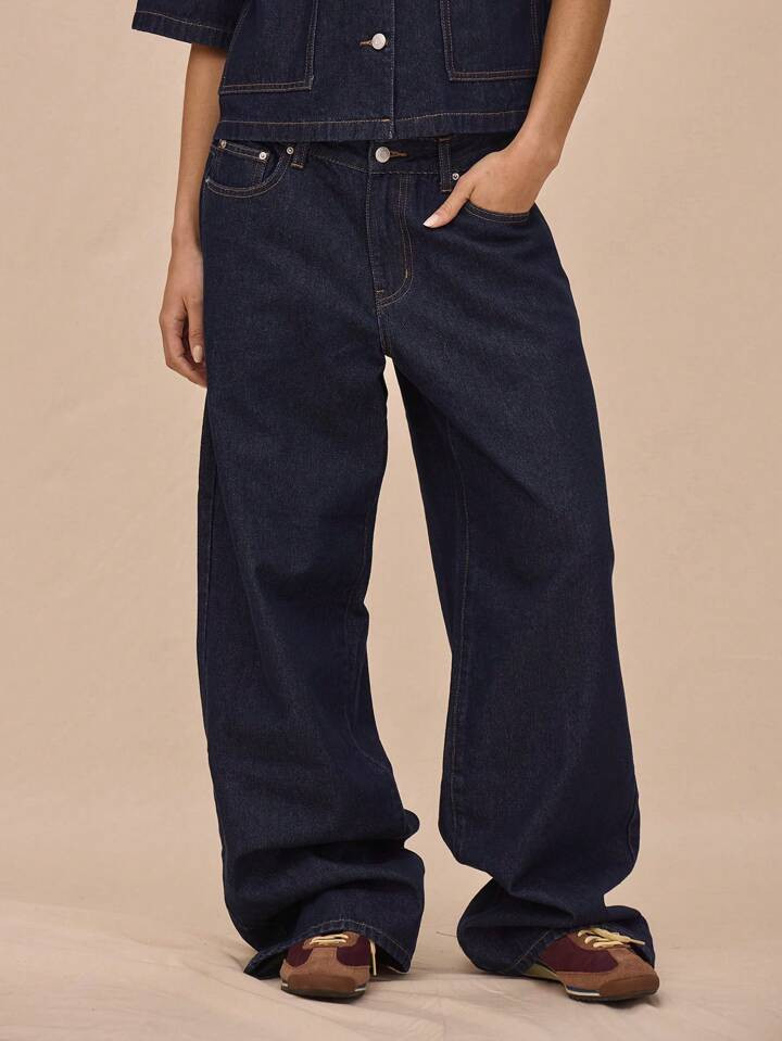 MUSERA Low Rise Straight Leg Pocketed Denim Jeans With Belt Loops Bottom Only Spring Summer Casual | SHEIN