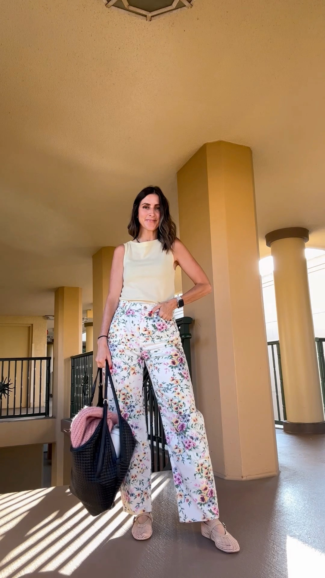 Work conference outfit! Work outfit 
Floral jeans - Gap - wearing size 25 (size down one size)
Mesh flats 

#LTKOver40 #LTKootd #LTKxMadewell
