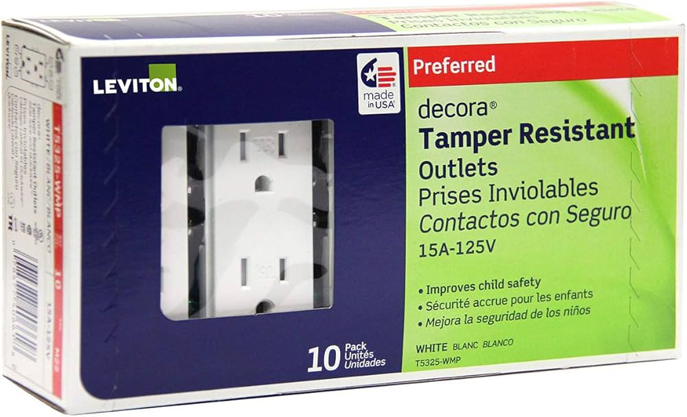Leviton T5325 15 Amp Decora Tamper-Resistant Duplex Electrical Wall Outlet - White, 10 Pack | Amazon (US)