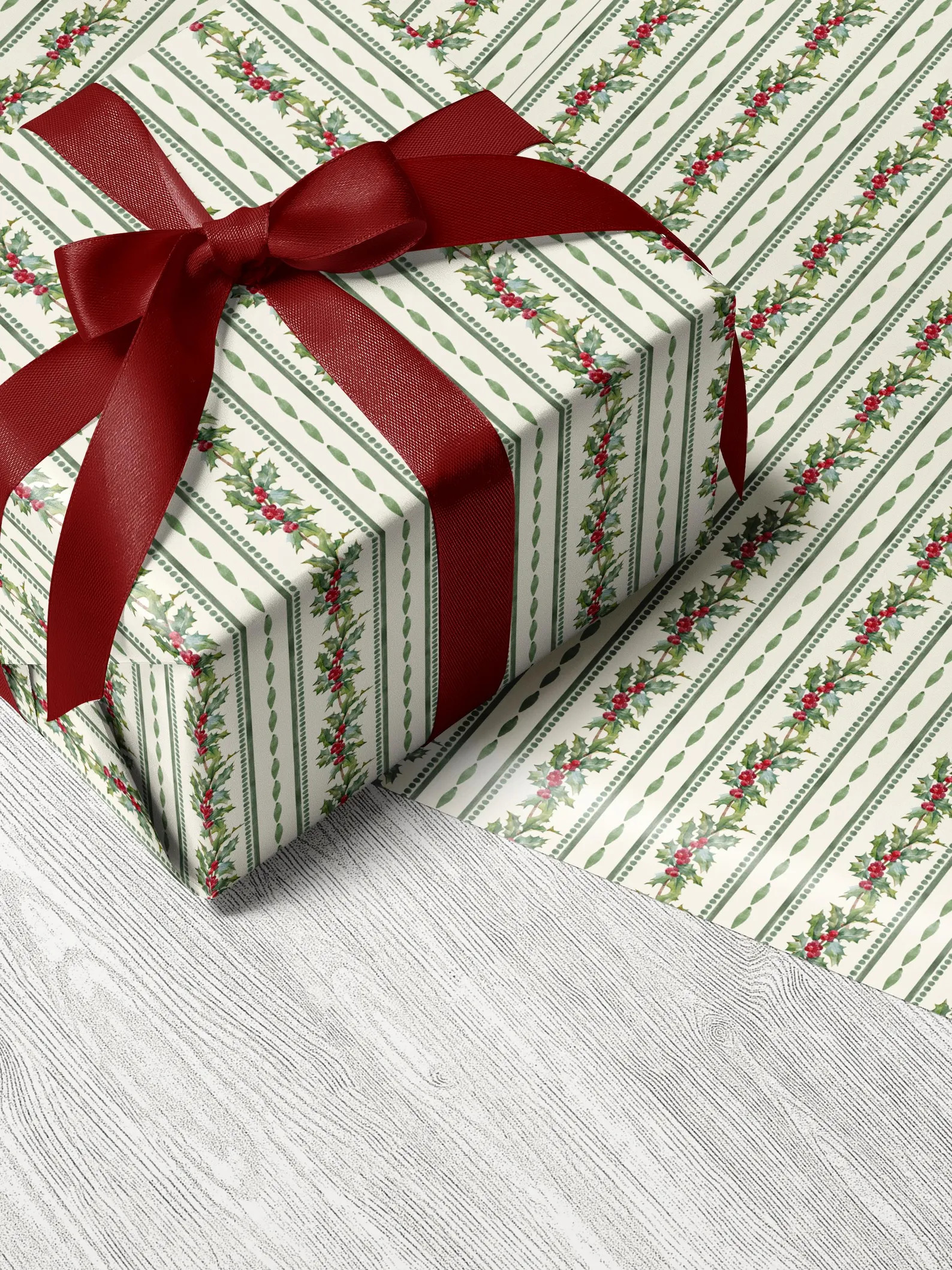 Vintage Holly Wrapping Paper Roll Christmas Classic Holiday Gift Wrap Paper Vintage Christmas Nos... | Etsy (US)