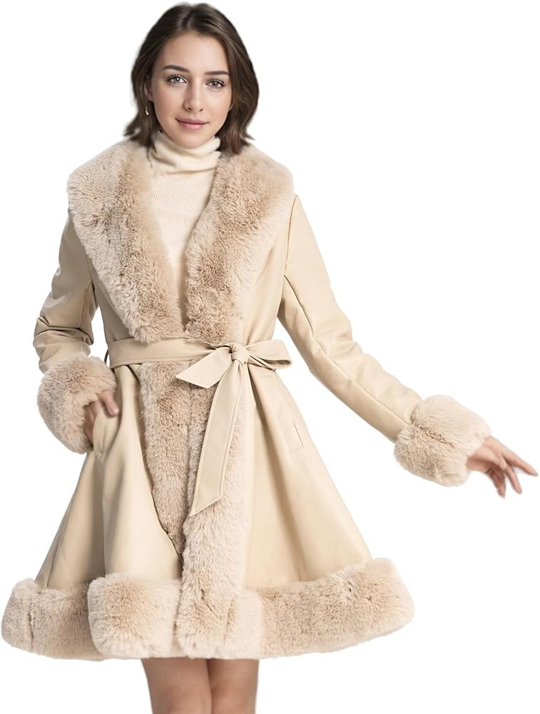 Winter Faux Fur Coats for Women,Faux Fur Leather Jacket Women | Amazon (US)
