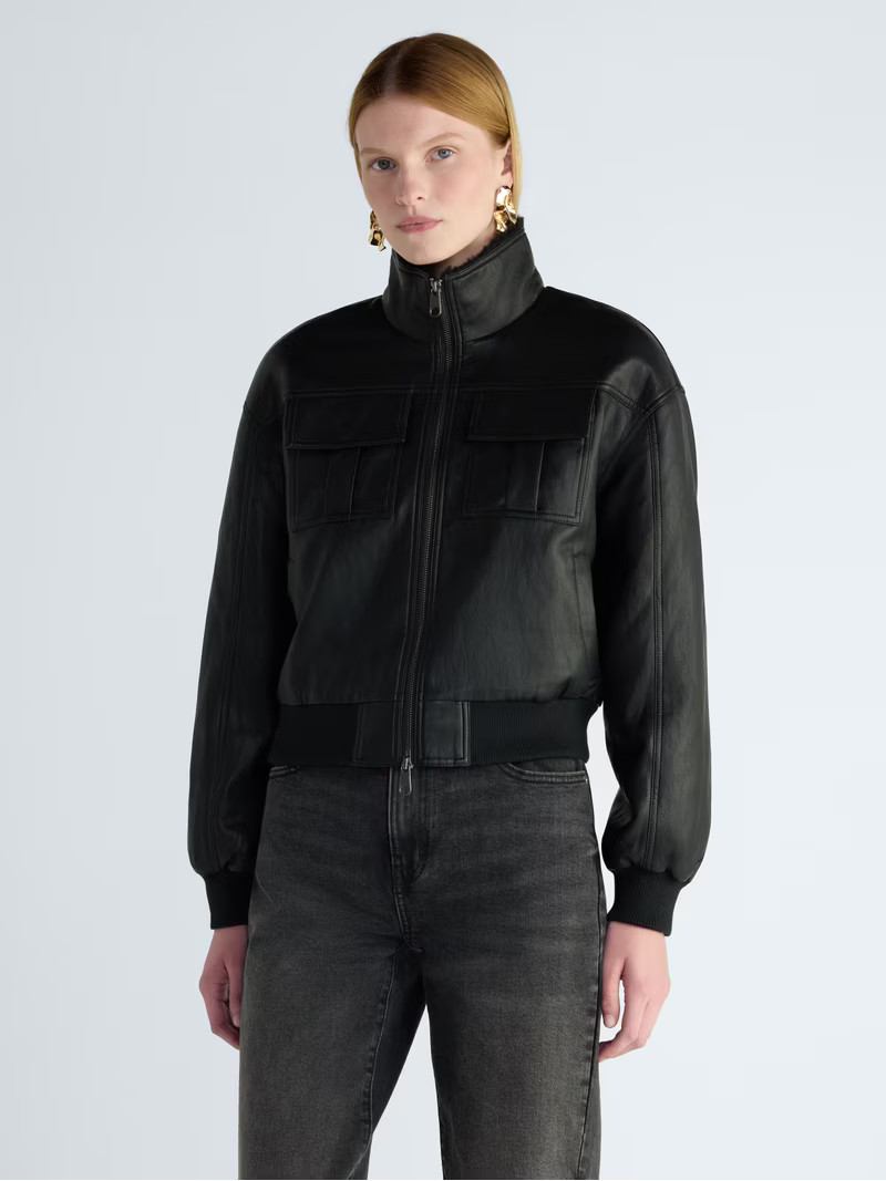 Scoop Women's and Women's Plus High Neck Faux Leather Cargo Bomber Jacket, Sizes XS-4X | Walmart (US)
