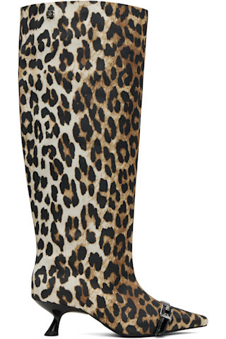 GANNI - Tan & Black Eyelets Slouchy High Shaft Tall Boots | SSENSE