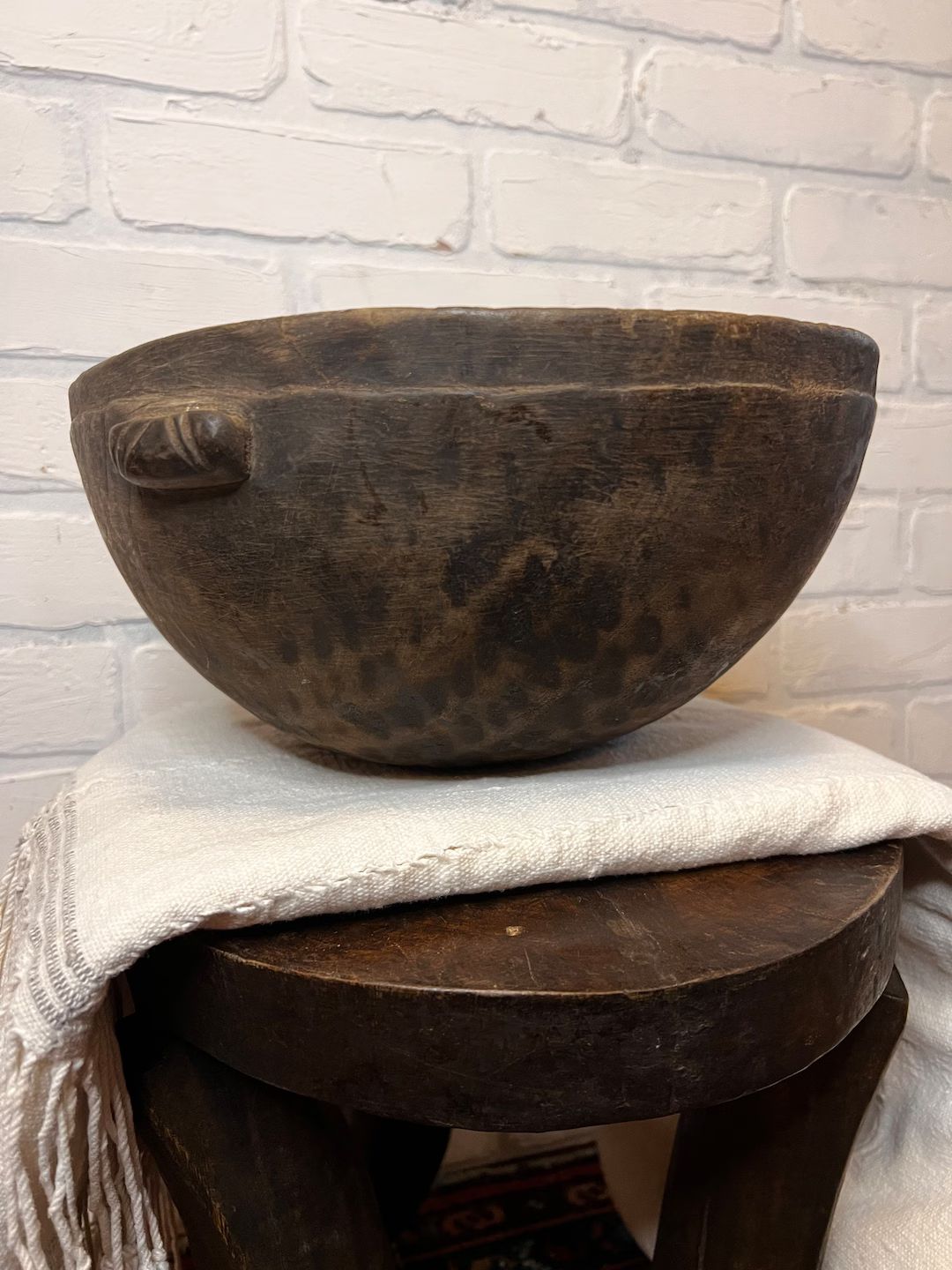 Vintage hand carved Wood Bowl, African Milking Bowl, Farmhouse Home Decor, Primitive African Art,... | Etsy (US)