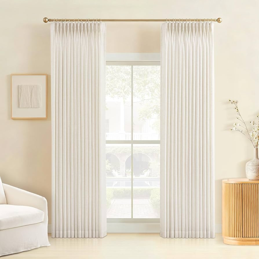 Liz Pinch Pleated Linen Curtains 84 Inches Long - Light Filtering Curtains for Living Room, Semi ... | Amazon (US)