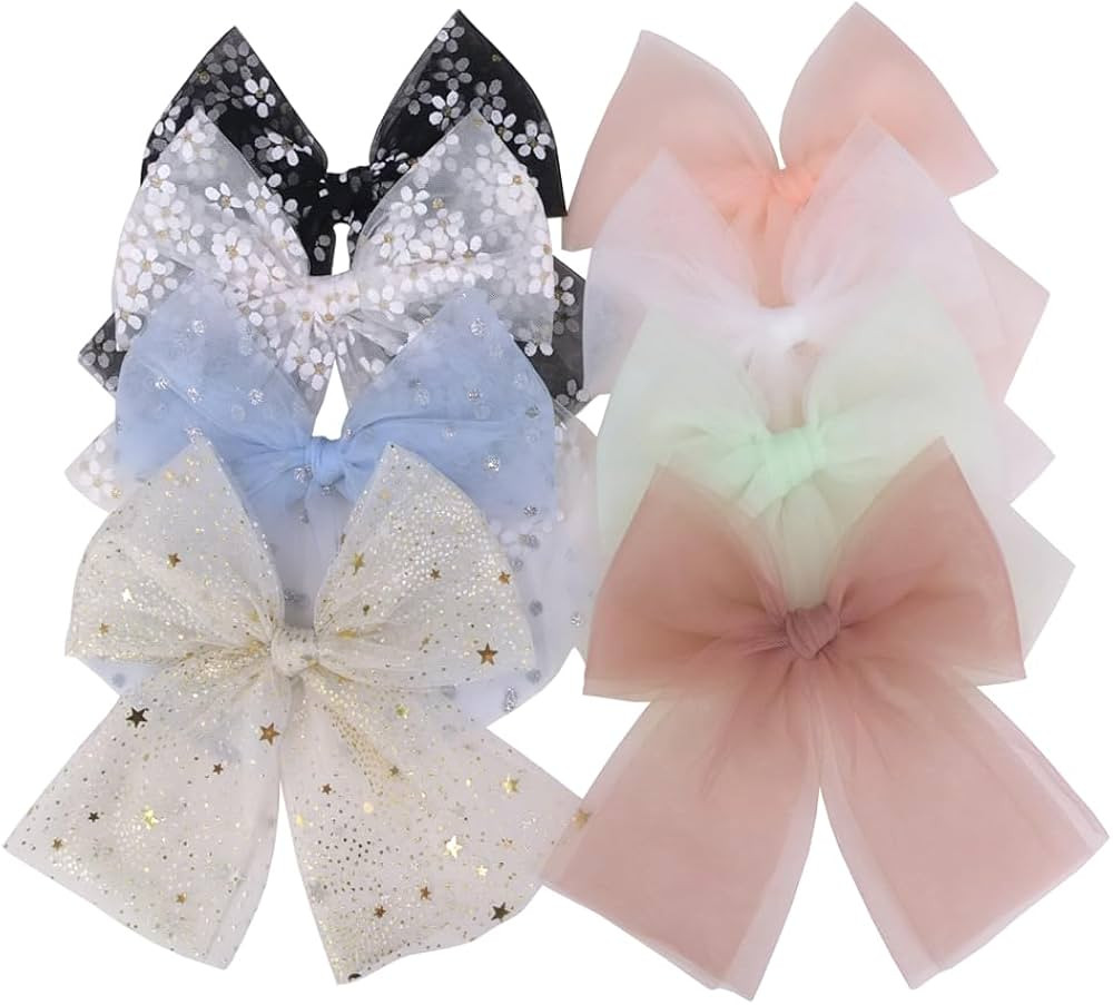 Large Tulle Bow Hair Clips for Baby Girls Lace Hair Bow Women Cottagecore Lightweight Gauze Bow H... | Amazon (US)
