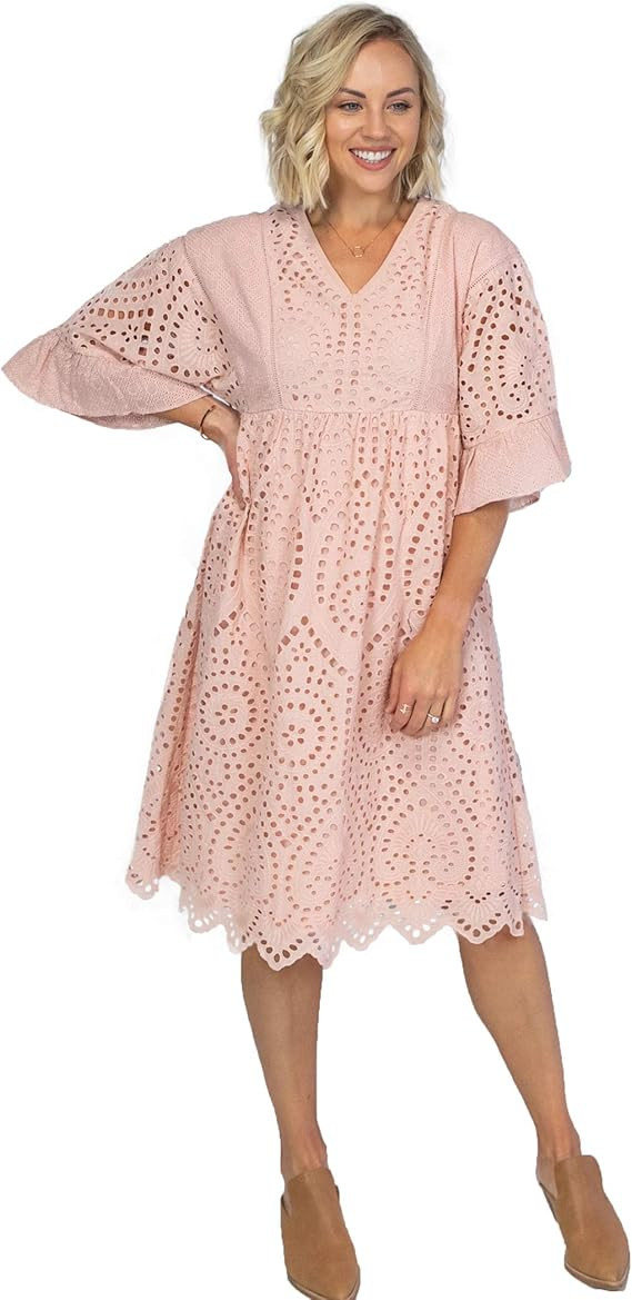 Roolee - Falling for You Eyelet Dress, Modest Lace Dress for Women, Wedding Bridesmaid Dresses | Amazon (US)