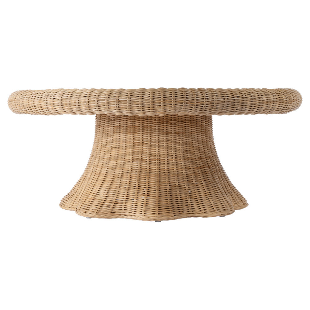 Ansel Coastal Beach Natural Rattan Scalloped Round Coffee Table | Kathy Kuo Home