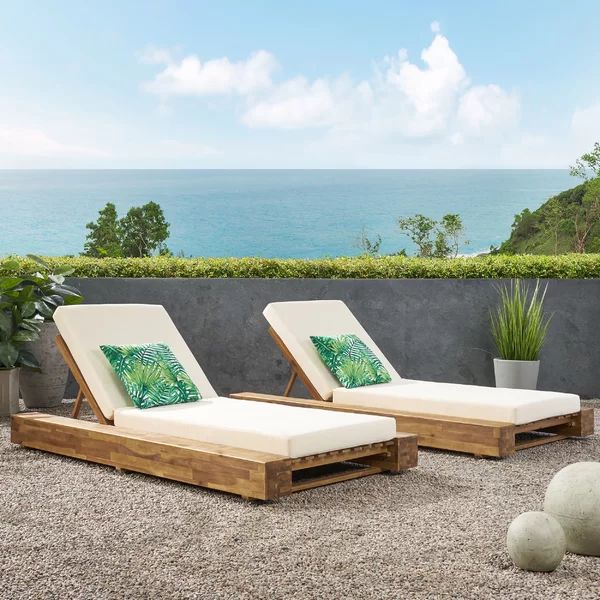 76.75'' Long Reclining Acacia Chaise Lounge Set with Cushions (Set of 2) | Wayfair North America