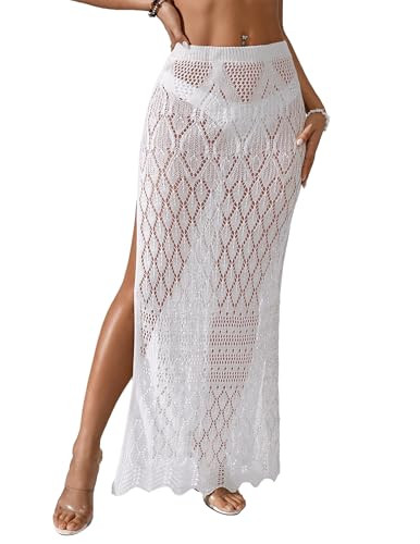 BreathSunny Womens Crochet Knit Elastic Waist Beach Dress 2026 Summer Outfits Side Slit Bathing S... | Amazon (US)