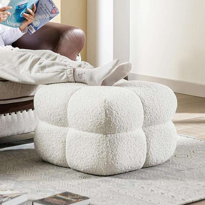 Square Pouf Ottoman, Boucle Tufted Ottoman Coffee Table for Living Room, Upholstered Foot Rest Po... | Amazon (US)