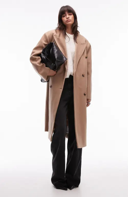 Topshop Oversize Double Breasted Coat in Camel at Nordstrom, Size Large | Nordstrom