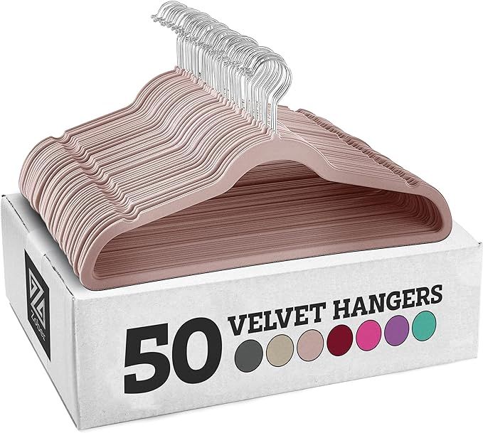 Amazon.com: Zober Velvet Hangers 50 Pack - Blush Hangers for Coats, Pants & Dress Clothes - Non S... | Amazon (US)