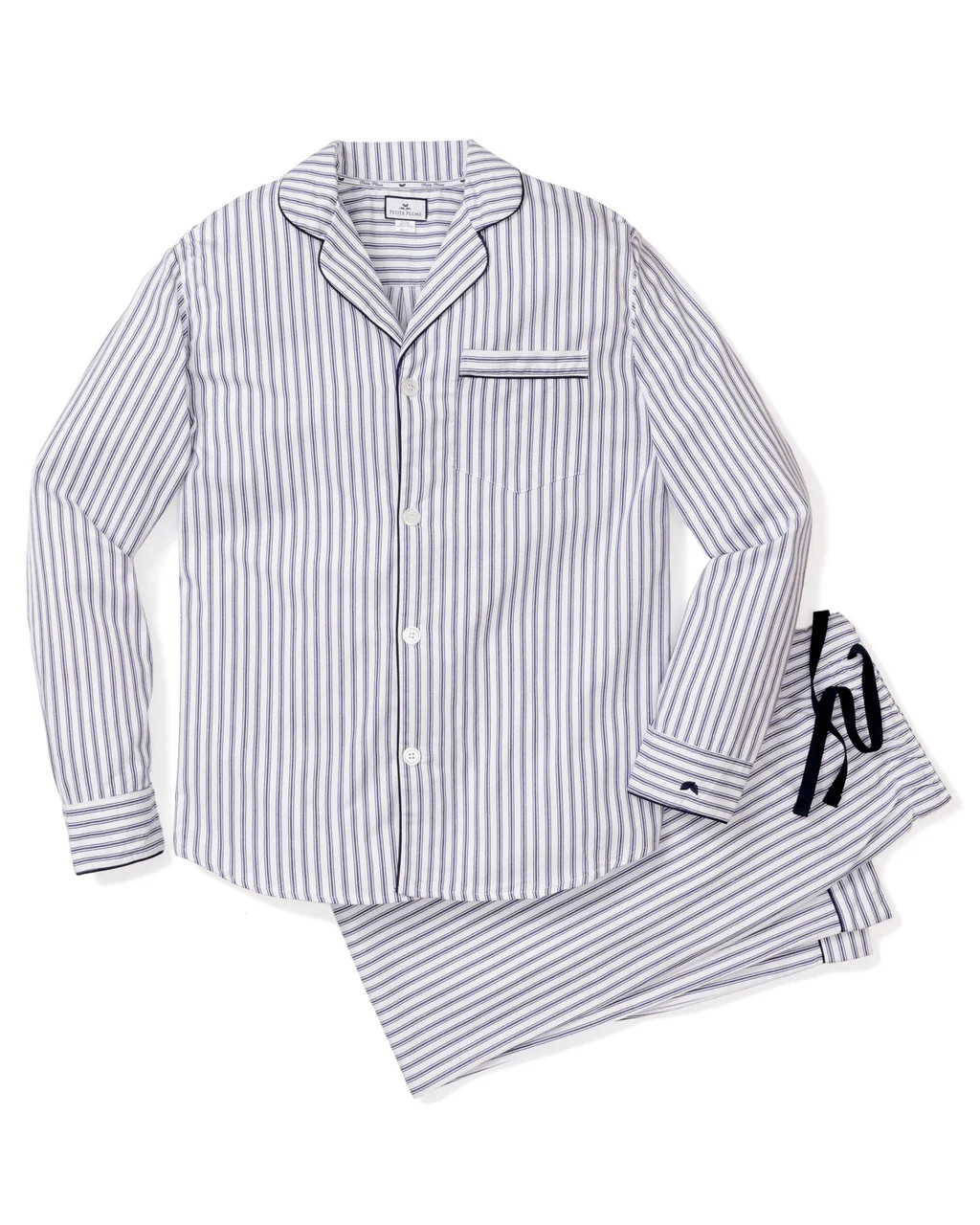 Men's Navy French Ticking Twill Pajamas | Petite Plume