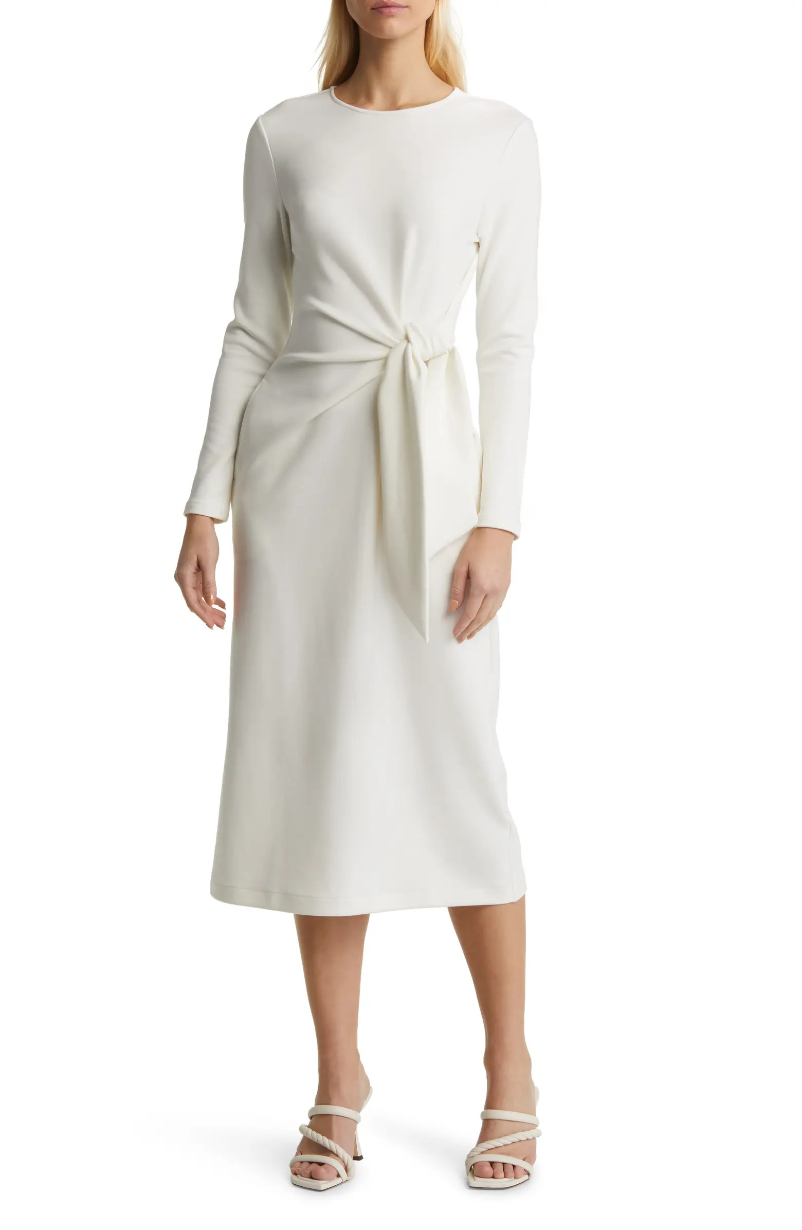 Tie Waist Long Sleeve Knit Midi Dress | Nordstrom