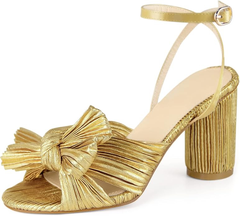 MUCCCUTE Women's Bow Knot Heeled Sandals Ankle Buckle Strap Chunky Heeled Open-toe Comfortable We... | Amazon (US)