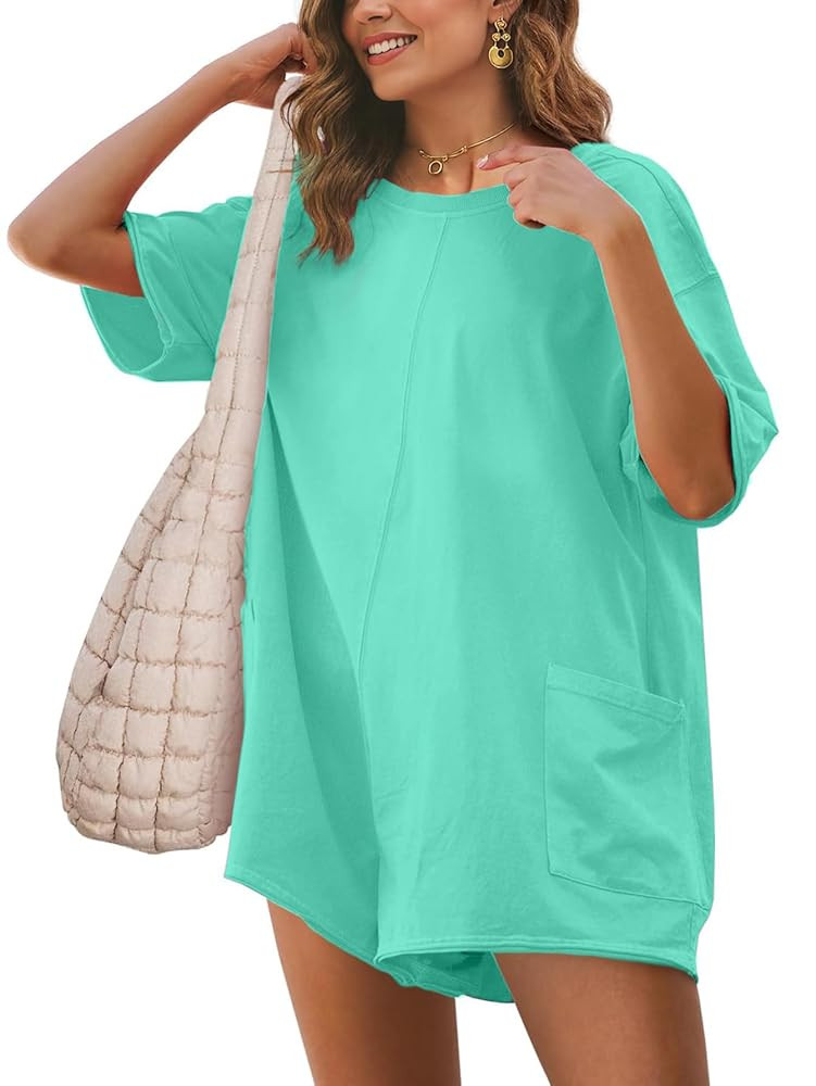 Glamaker Women's Summer Oversized Tee Romper Casual Workout Athletic Romper Onesie Backless Loose... | Amazon (US)