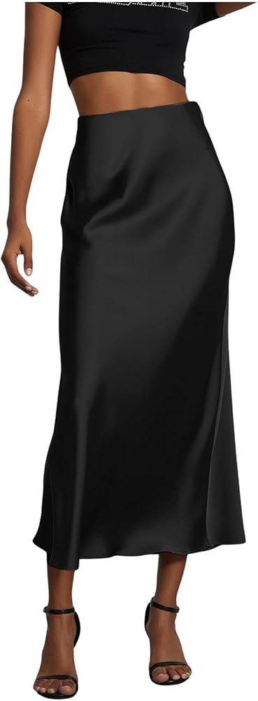 SOLY HUX Women's Elegant Satin Skirts High Waisted Flared Casual Work Office Fishtail Midi Skirt | Amazon (US)