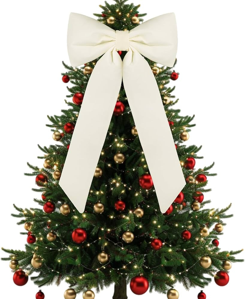 Large Christmas Bow Ornament 15x30 Inch Velvet Giant Wreath Bows Xmas Tree Topper Ribbon Hanging ... | Amazon (US)