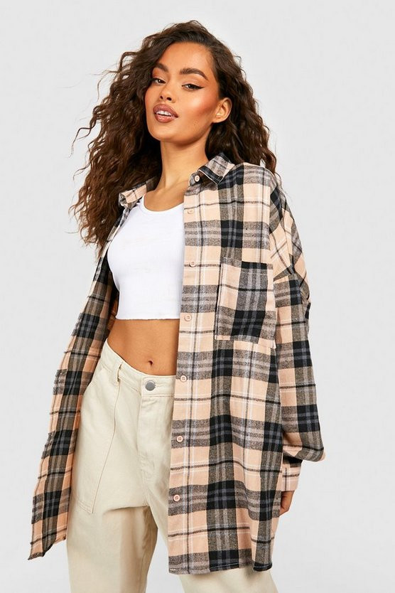 Brown Oversized Flannel Shirt | Boohoo.com (US & CA)