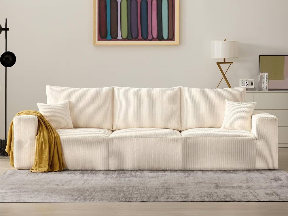 Sectional Modern Sleeper Sofa Couches for Living Room-113'' Beige 3 Seater Lounge Cloud Couch-No ... | Amazon (US)