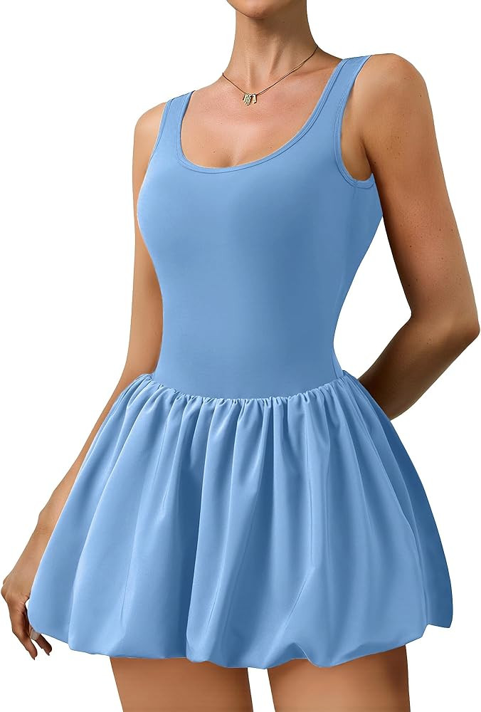 Athletic Dress for Women Bubble Hem Tennis Dress with Pockets U Neck Sleeveless Dress with Built ... | Amazon (US)