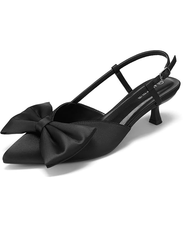 ALICEPUB Women's Bow Heels Slingback Heels Pumps Closed Toe Kitten Heels Pointed Toe Pumps Low He... | Amazon (US)