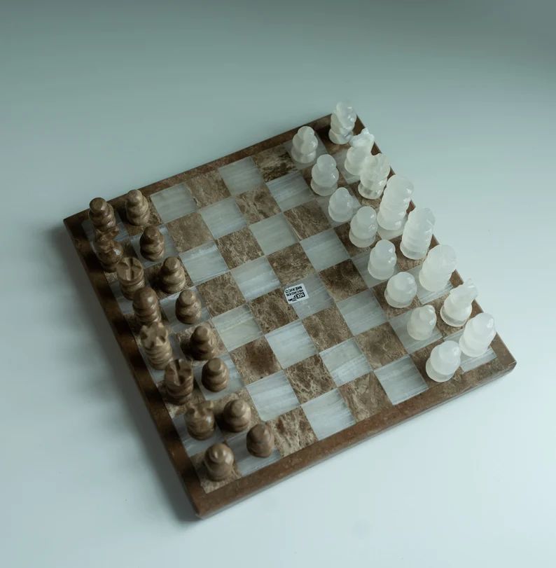 Handmade Onyx Chess Set | Travertine & White Marble Chess Set | 7.7" Onyx Chess Board | Christmas... | Etsy (US)