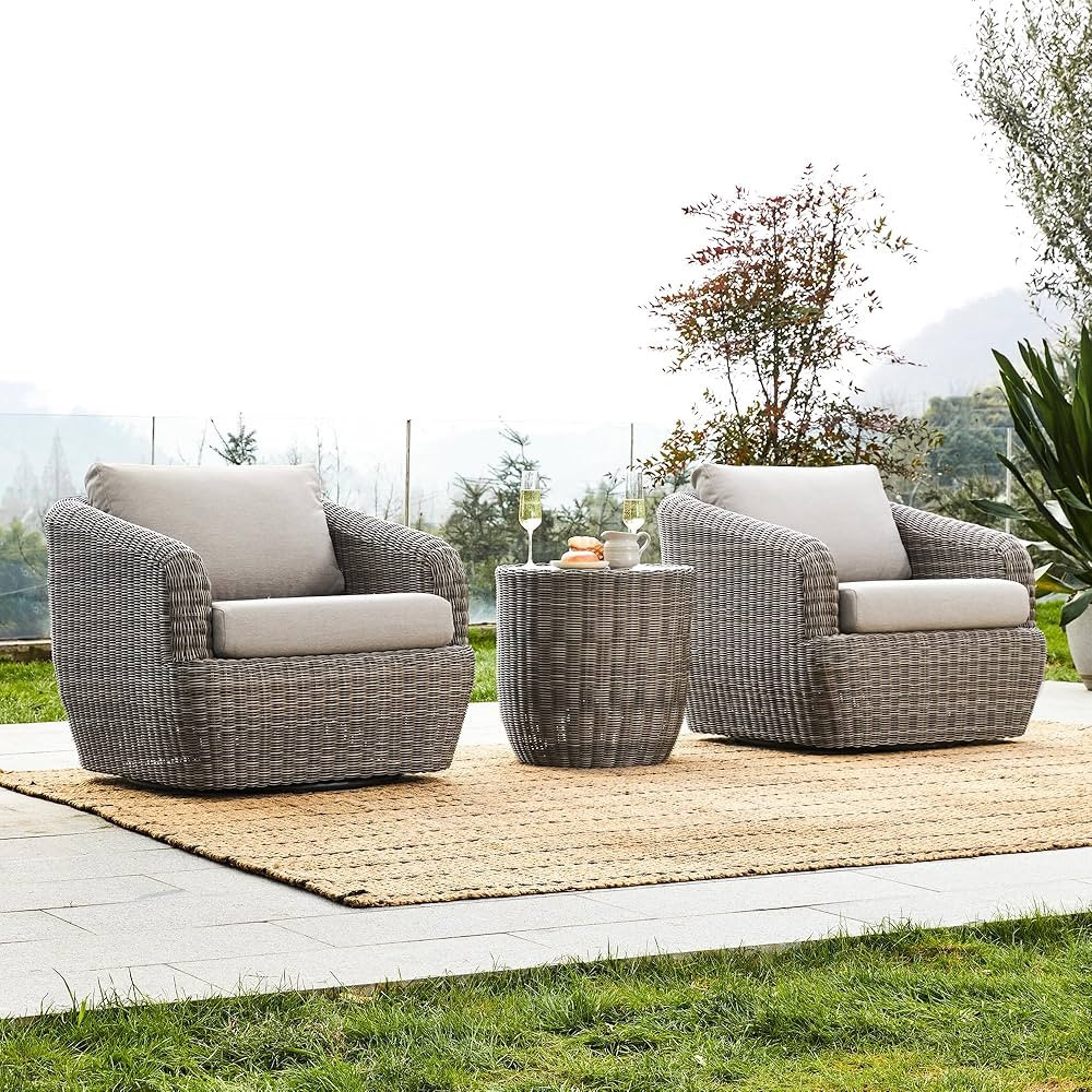 CHITA 3 Pieces Patio Wicker Furniture Set, Outdoor Rattan Bistro Set with 2 Pieces Swivel Chairs,... | Amazon (US)