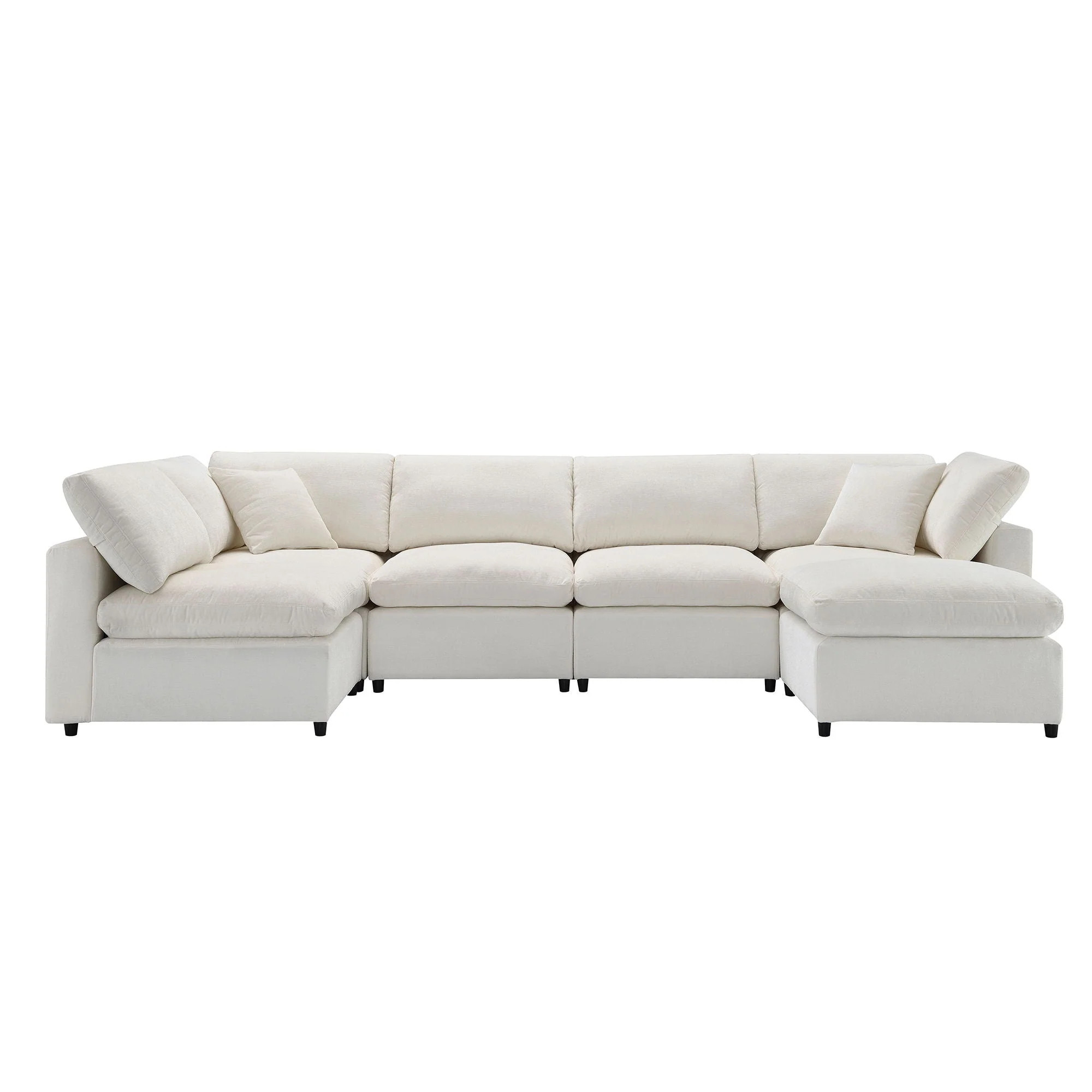 Modern Modular Cloud Sofa Bed, 6 Seat Chenille Sectional Couch Set With Ottoman, Free Combination, Convertible U Shaped Sleeper Sofa For Living Room by Couch.com Beige | Casual Chic Boutique