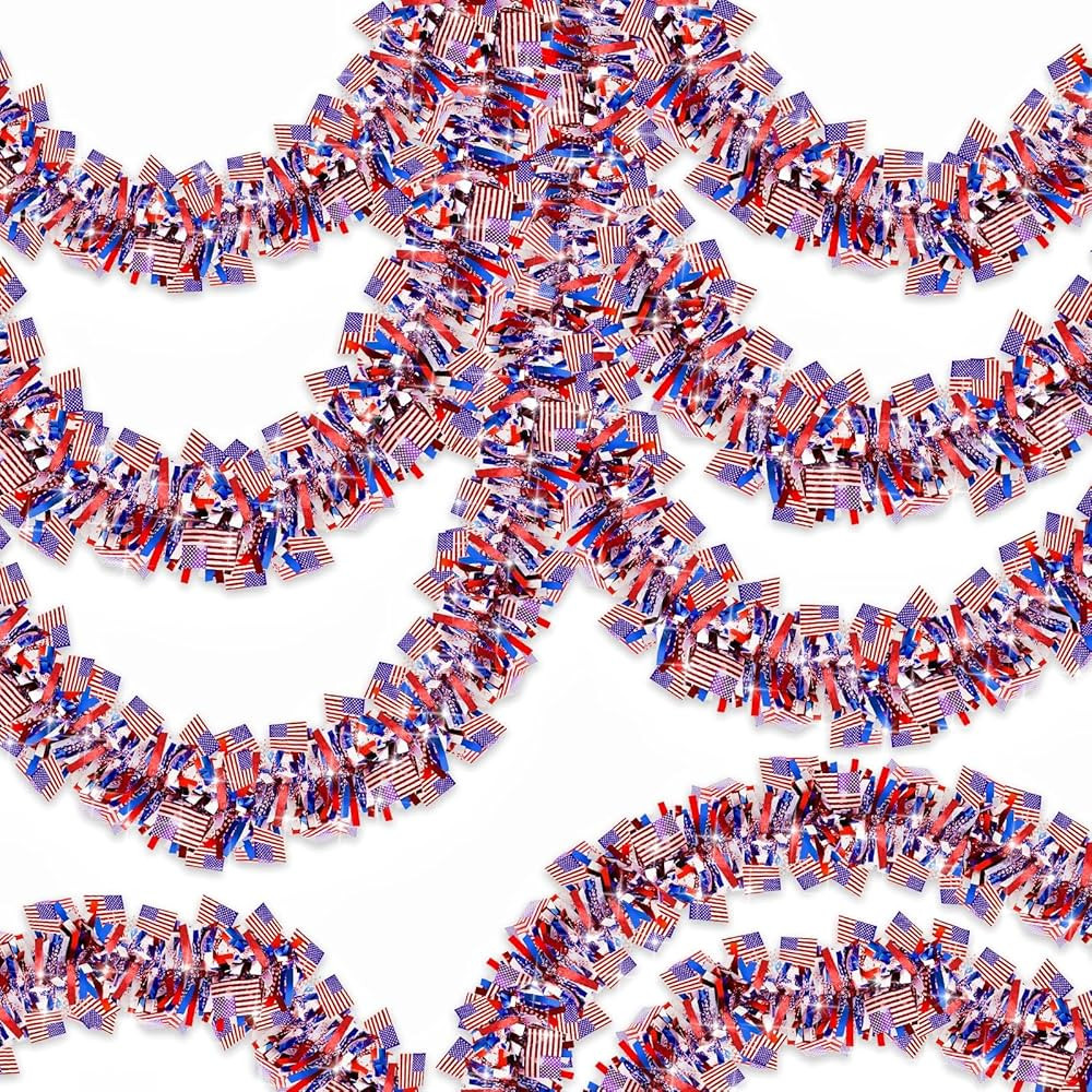 50FT 4th of July Garland Patriotic Red White and Blue Tinsel Flags Garland for Indoor Outdoor Par... | Amazon (US)
