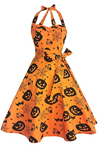 Topdress Women's Vintage Polka Audrey Dress 1950s Halter Retro Cocktail Dress Pumpkin XL | Amazon (US)