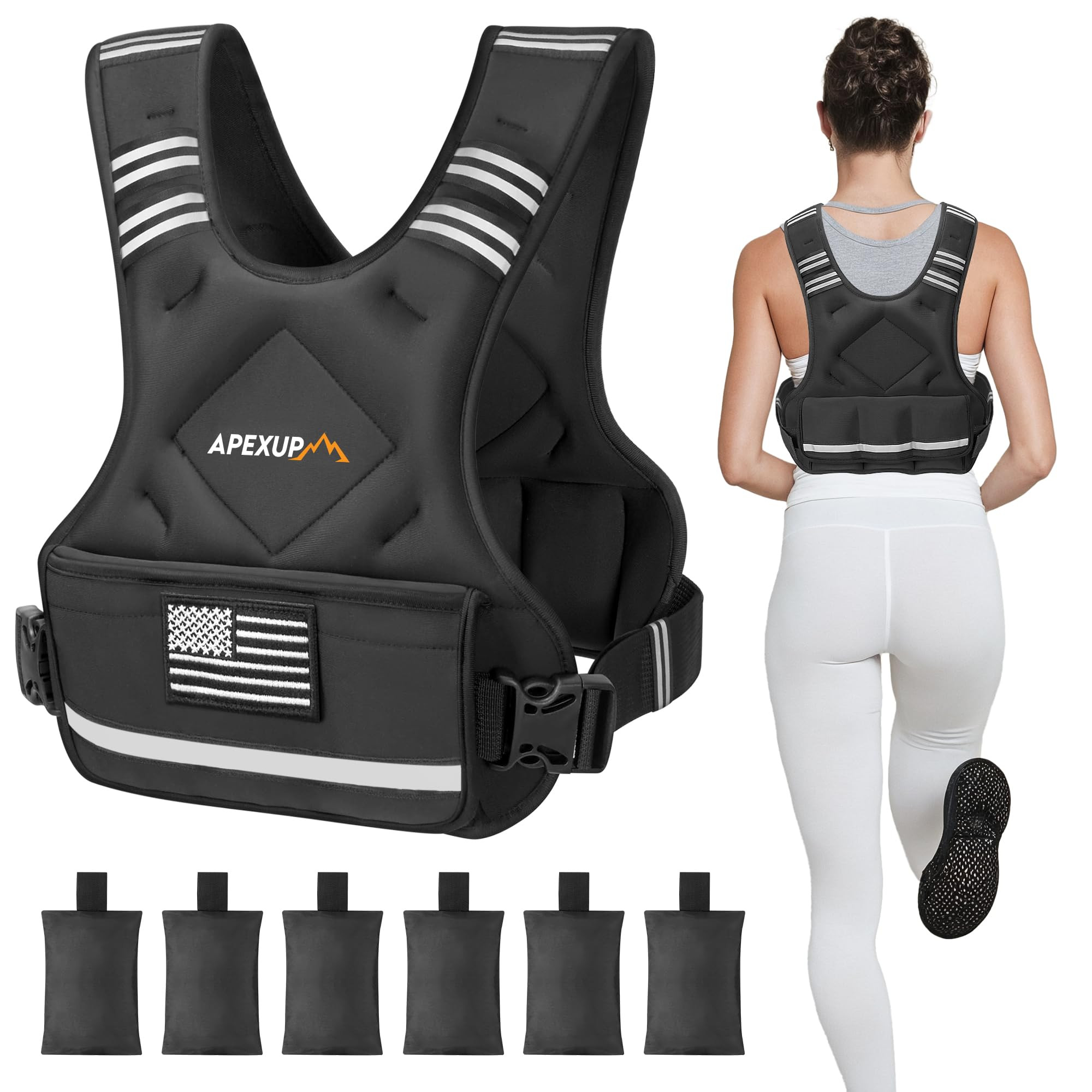 APEXUP Adjustable Weighted Vest, 4-10lb/12-18lb/20-32lb Vest with 6 Ironsand Weights and Large Po... | Amazon (US)