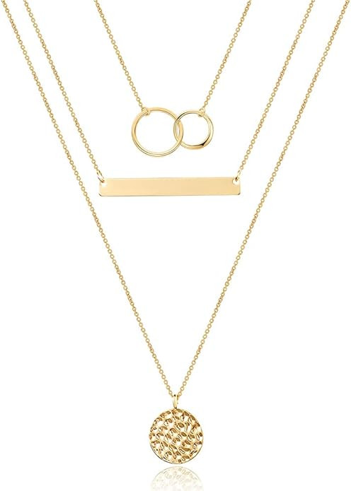 Turandoss Dainty Layered Choker Necklace, Handmade 14K Gold Plated Y Pendant Necklace Multilayer ... | Amazon (US)