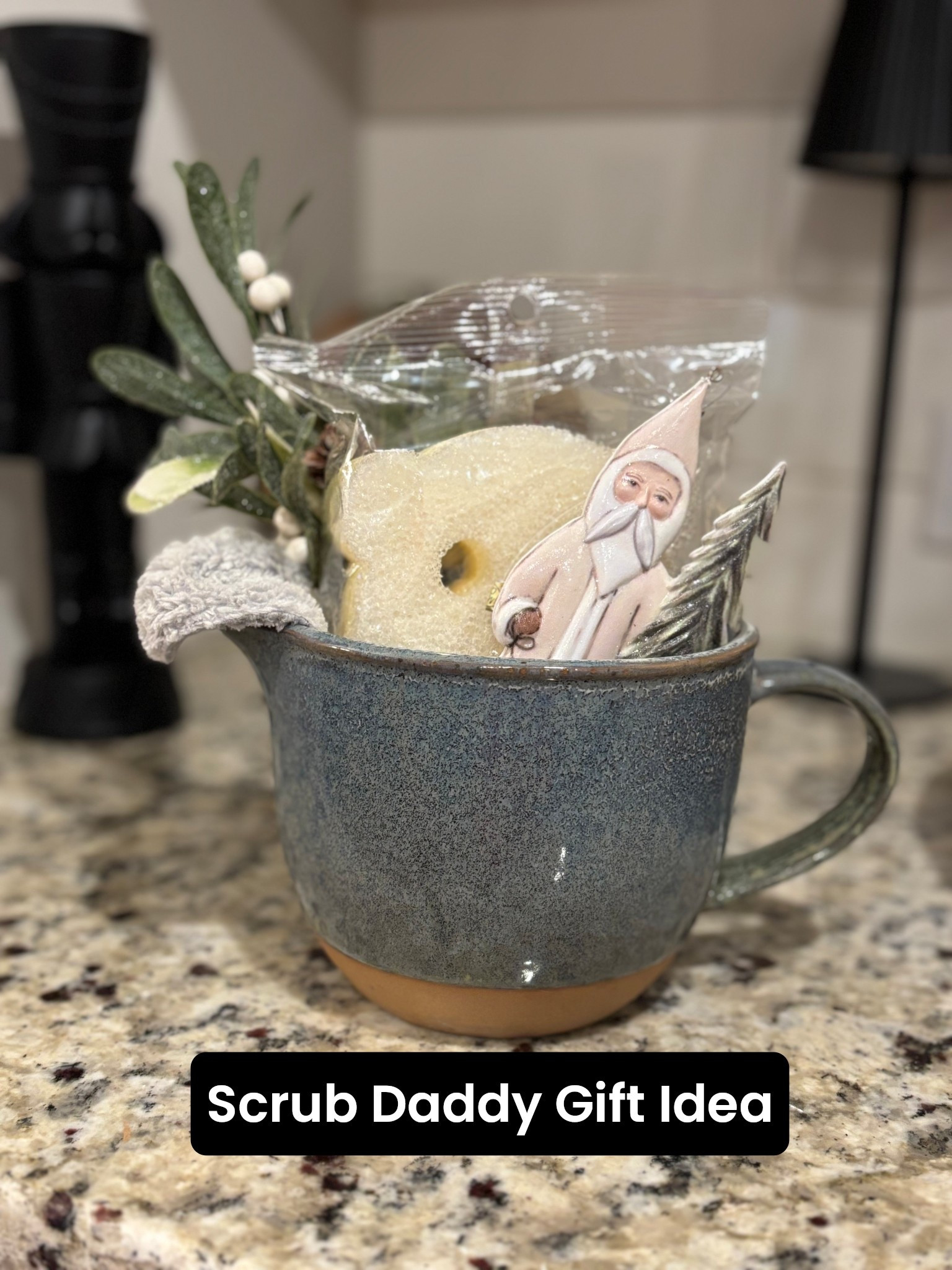 Unique way to gift a scrub mommy sponge and scrub daddy microfiber cloth from the 10-piece holiday gift set from @qvc 

I found the large pottery measuring cup at a boutique.  I added a sprig of greenery and an ornament to embellish the gift.  Perfect for a friend, neighbor, teacher gift.

#LTKHome #LTKGiftGuide