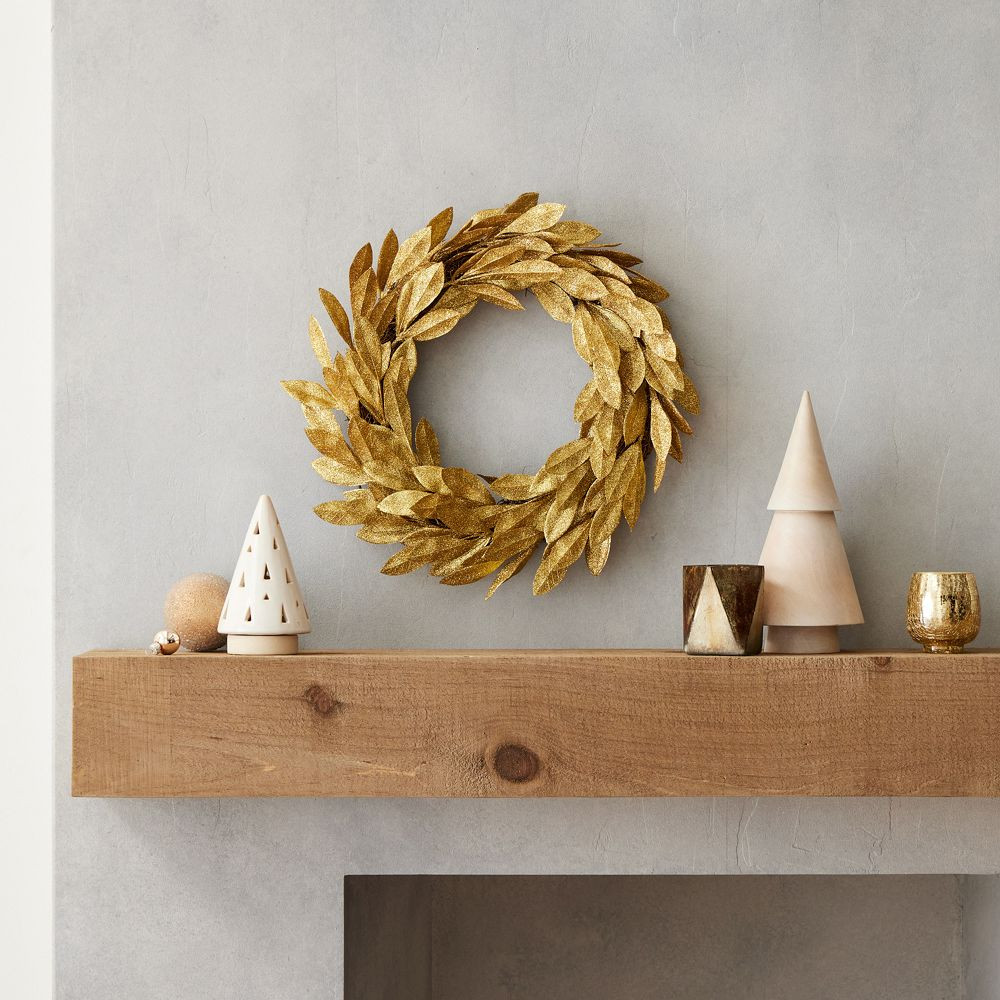 Kraft &amp; Glitter Leaves Wreath - Gold | West Elm (US)