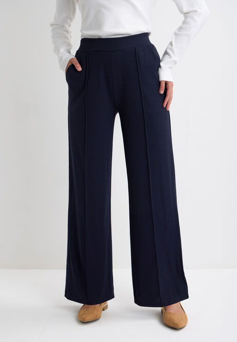 Womens Navy Wide Leg Smart Trousers | Peacocks