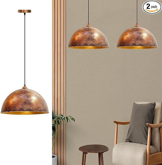 Vintage 11.8" Dome Hanging Light Fixtures Barn Farmhouse Pendant Lights E26 Handmade Painted Copp... | Amazon (US)