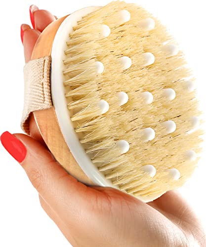 Dry Body Brush (1 Pack) - Reduce Cellulite, Dry Brush for Cellulite and Lymphatic Drainage, Exfoliating Brush with Soft Massage Nodules, Shower Brush Body Scrubber (100% Natural Bristle Brush) | Amazon (US)