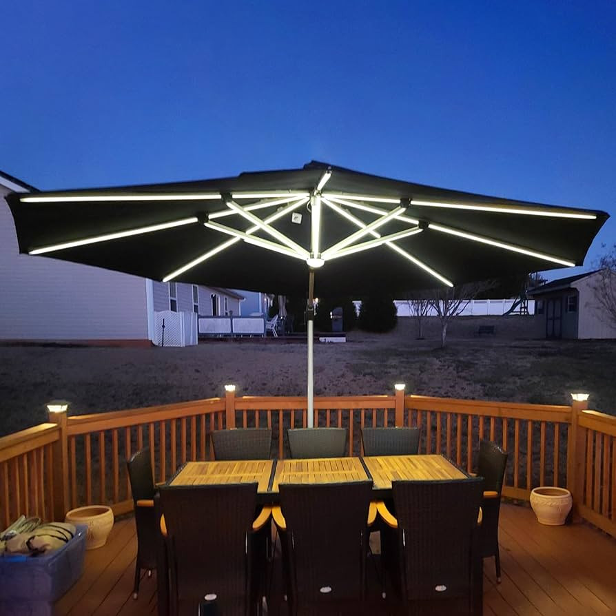 PURPLE LEAF 11ft Solar powered LED Patio Umbrella Outdoor Round Umbrella Large Cantilever Umbrell... | Amazon (US)