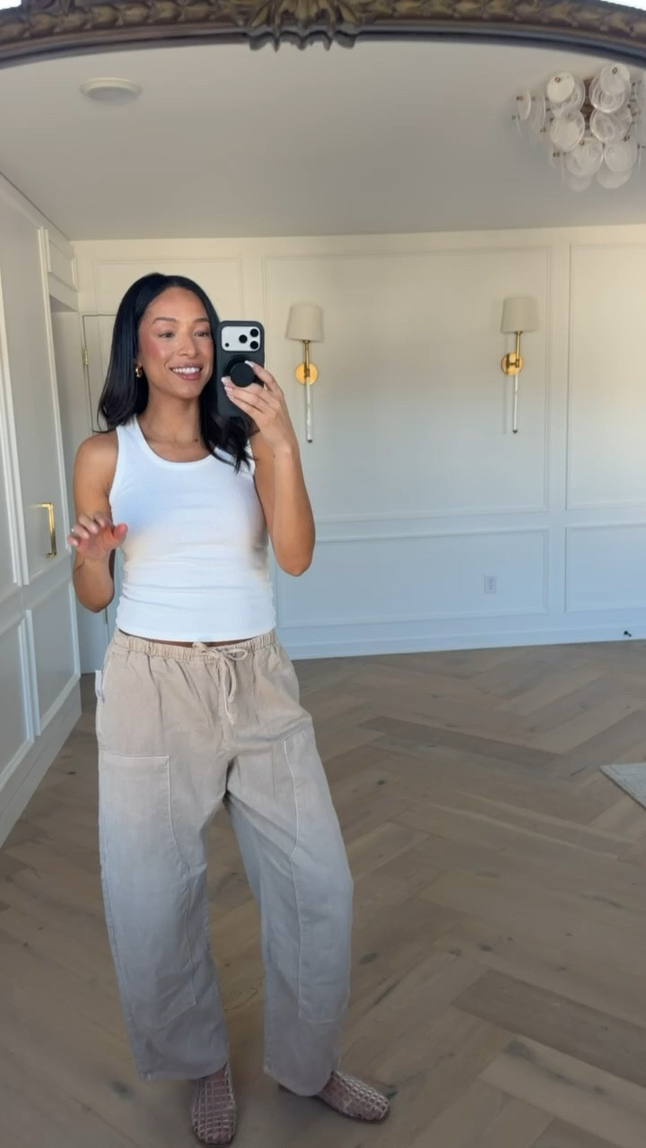 Spring outfit! Wearing size S white tank and size M pants 🤍 They’re so effortlessly chic 

spring fashion, spring style, travel outfit, airport outfit, casual outfit, mom outfit, postpartum outfit 

#LTKSeasonal #LTKSaleAlert #LTKmomlife