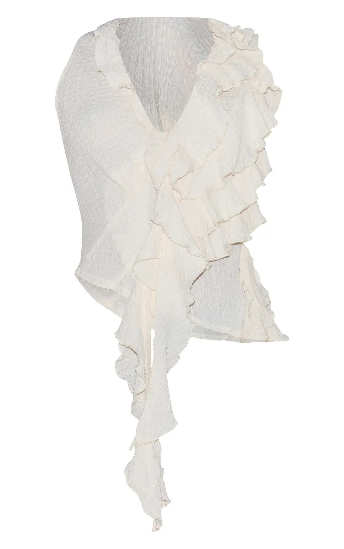 Cream Textured Ruffle Asymmetric Long Top | PrettyLittleThing US