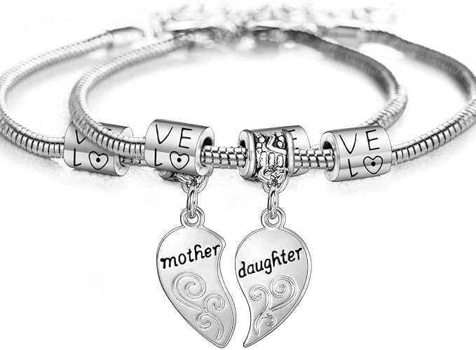 2PCs Matching Heart Mother Daughter Bracelets Mother Daughter Jewelry Set Gift for Mom or Daughte... | Amazon (US)