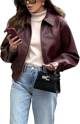 Women's 2024 Plain Fashion Winter Jackets Elegant PU Loose Casual Jacket | Amazon (US)
