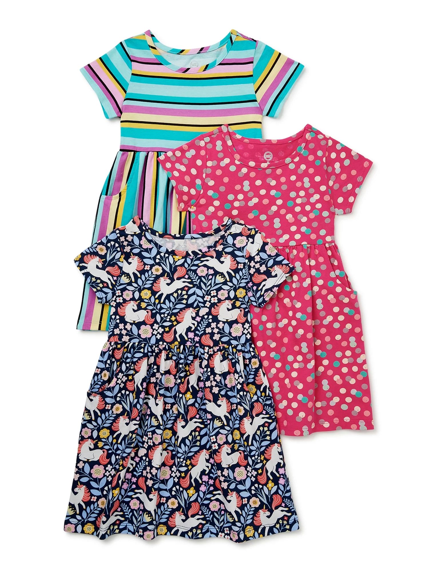 Wonder Nation Baby and Toddler Girl Knit Dress with Pockets, 3 Pack, 12 Months-5T | Walmart (US)