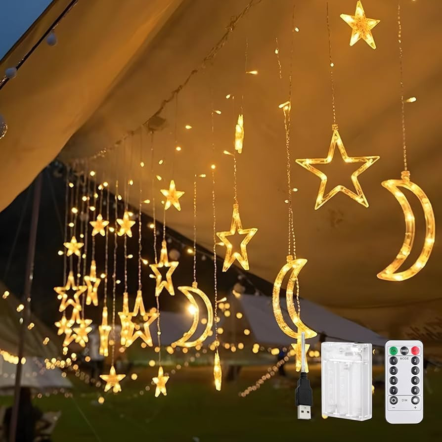 AUXHCYL 3.5m Ramadan Lights Decorations for Home, 138 LED Star Moon Curtain String Lights Outdoor... | Amazon (UK)