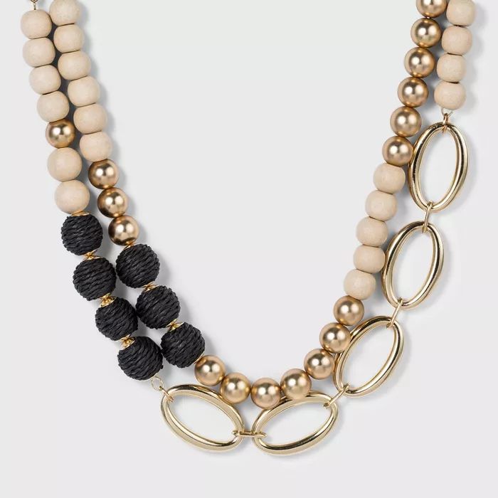 2 Row Wrapped Link Chain Beaded Necklace - A New Day&#8482; Black | Target