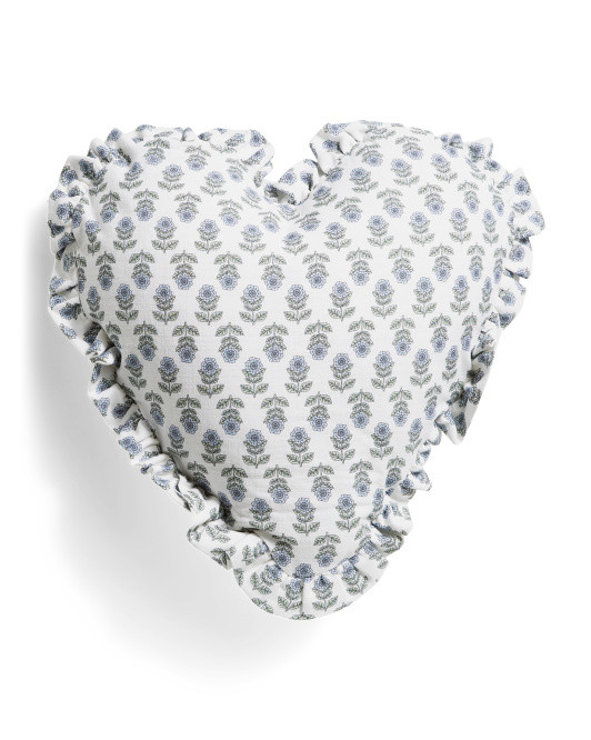 16x16 Ditsy Block Print Heart Ruffle Trim Pillow | TJ Maxx