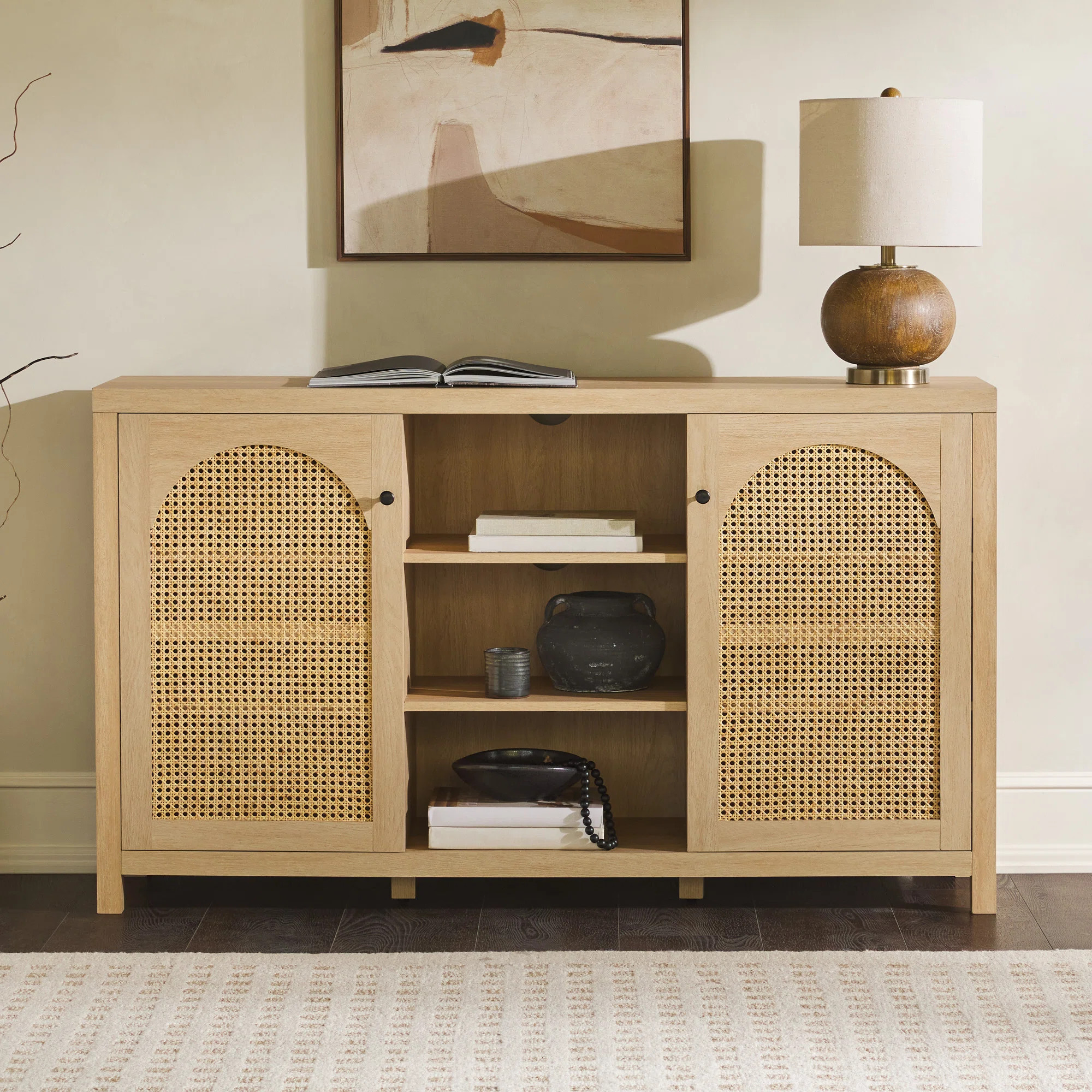 Aalke 58" 2-Door Sideboard with Arched Rattan Panels | Wayfair North America